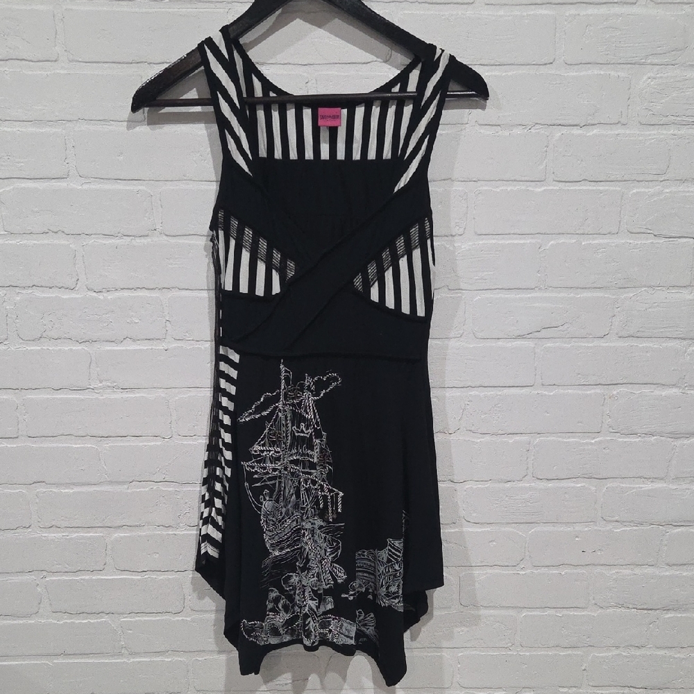 Save The Queen Black and White Striped Mini Dress